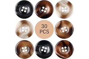 QXUJI 30 PCS Resin Sewing Buttons, 25mm/1 inch Round Bulk Buttons for Sewing, with 4 Matte Pattern Size 4 Holes, for Sewing D
