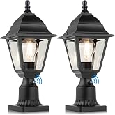 Dusk to Dawn Outdoor Post Lights, Waterproof Post Lamps with Pier Mount | Outdoor Exterior Pole Lantern with Clear Glass, Matte Black Post Light Fixture for Deck, Patio, Garden, Walkway, 2-Pack