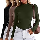 Oakgarden 3 Pack Women's Long Sleeve Mock Turtleneck Shirts, Crew Neck Slim Fit Base Layer Tops Thermal Underwears