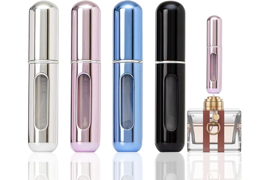 Portable Mini Refillable Perfume Atomizer Bottle, Travel Size Refillable Perfume Refill Bottle – Perfume Atomizer Refillables, Scent Pump Case, Small Perfume Spray 4 Pcs Pack of 5 ml