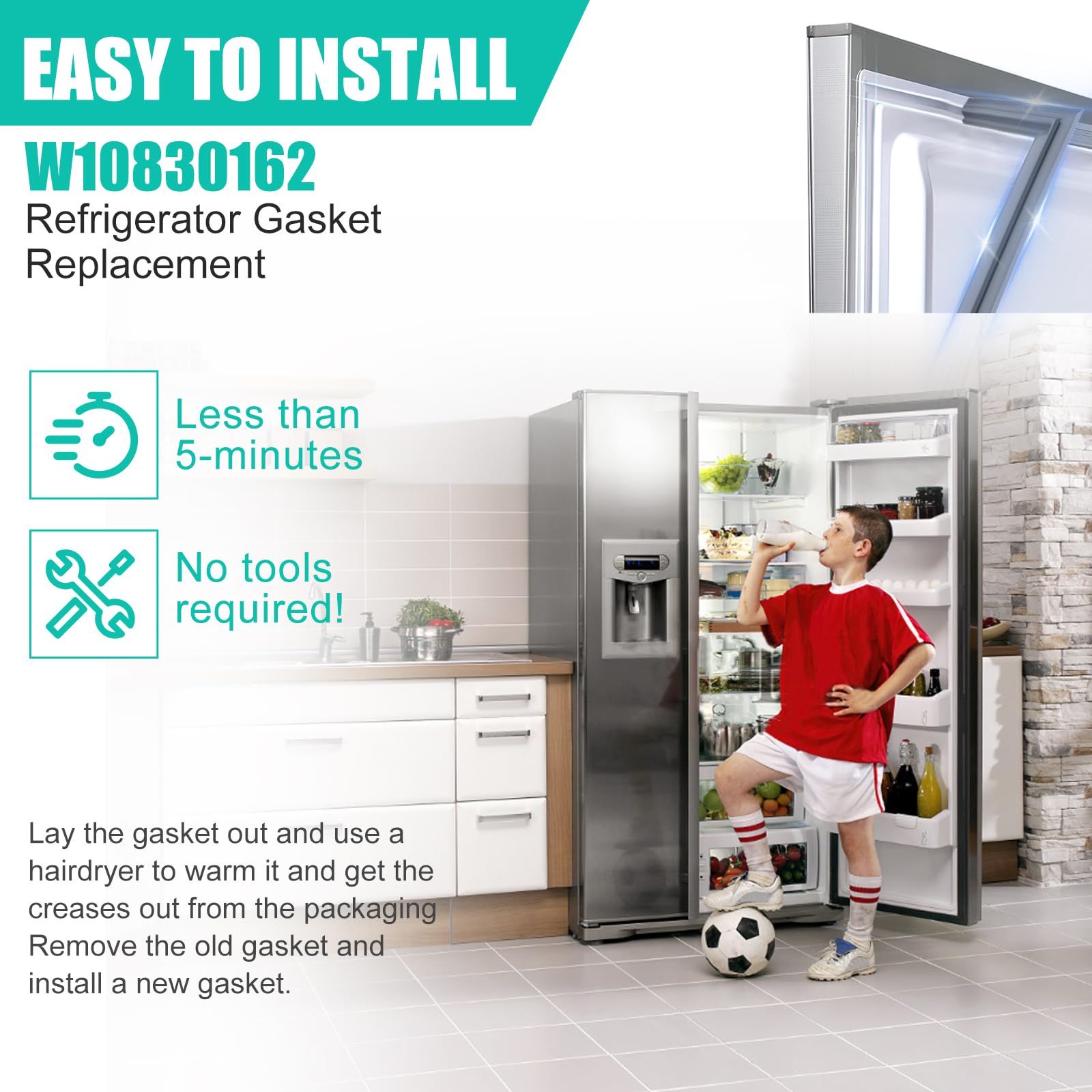 Upgraded W10830162 Refrigerator Door Gasket Replacement Compatible with Whirlpool Kenmore KitchenAid Refrigerator, 39.7