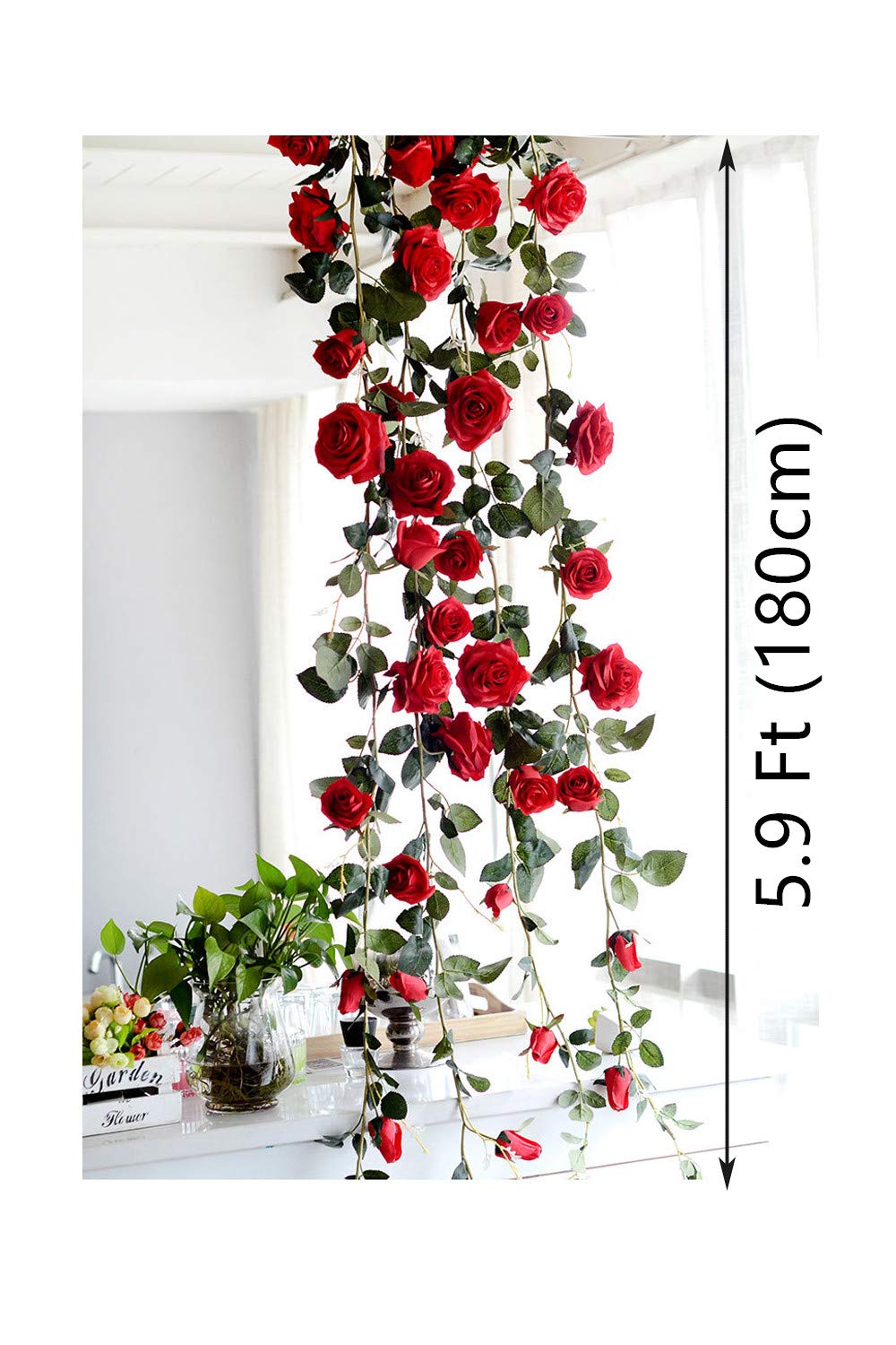 U Artlines Uu00809 10 Head Red Uartlines 3 Pcs 5 9 Ft Artificial Silk Rose Garland Vine 10 Head Fake Hanging Flowers Ivy For Hotel Wedding Home Wall Party Garden Craft Art Decor Artificial