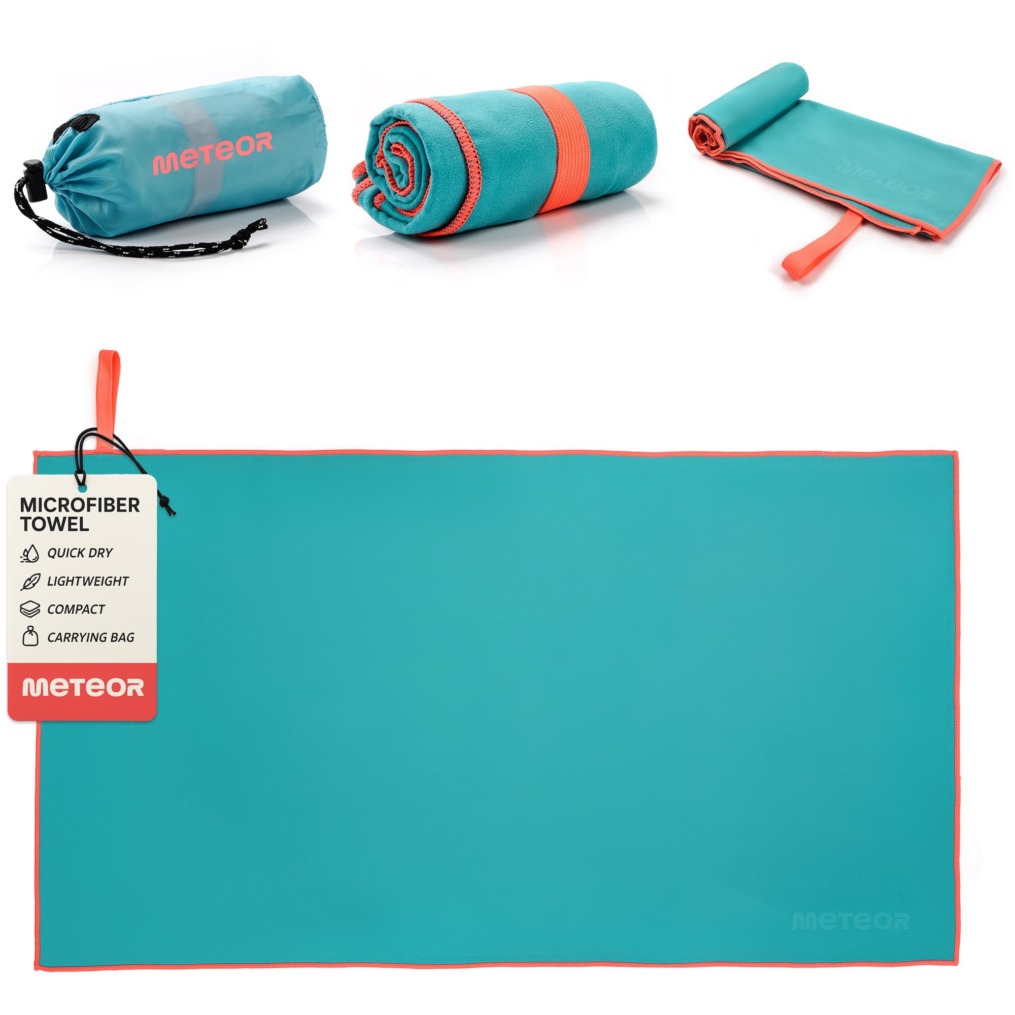 meteor microfibre towel – Lightweight travel towel for gym, swimming, backpacking – Compact & quick-dry gym towels with carry pouch – Travels Ideal for everyday use and trips – 42 x 55 cm – Turquoise