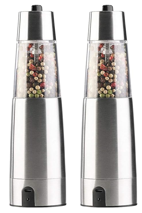 Rosenstein & Söhne Pfeffermühle elektrisch: 2er-Set automat. Akku-Gewürzmühlen, Keramik-Mahlwerk, USB-Ladefunktion (Elektrisc