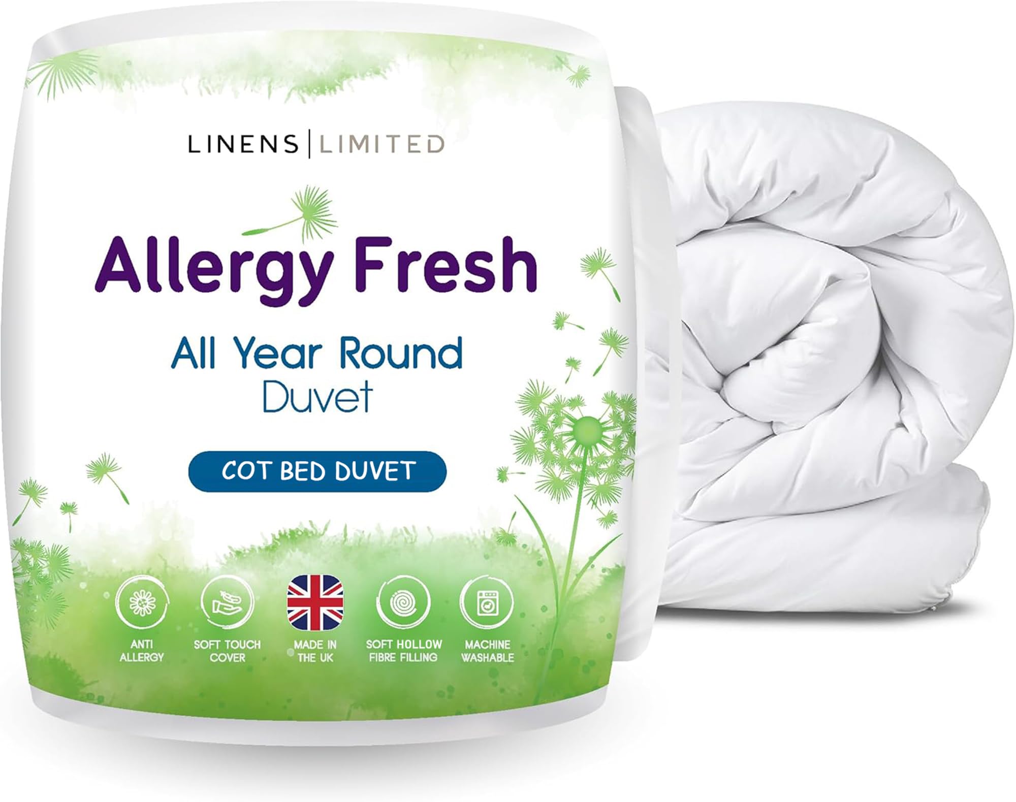 Linens Limited Baby Cot Bed Duvet Non Allergenic – Microfiber Cover with Hollowfibre Filling, Breathable Lightweight Toddler Duvet, 9 Tog Options, Machine Washable, Made in UK