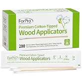 ForPro Premium Cotton-Tipped Wood Applicators, 200ct | Sterile Cotton Swabs with 6" Wood Handle for Medical, Personal Care, Travel | Individually Wrapped in Pairs