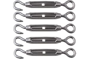 BQLZR M4 Stainless Steel 304 Hook & Eye Turnbuckle Wire Rope Tension Pack of 5