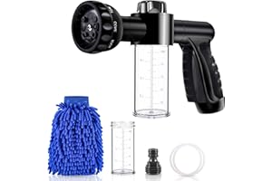 Car Wash Nozzle, Willcrew High Pressure Hose Nozzle Sprayer 8 Way Patterns Hose Soap Sprayer ​with 2 X 3.5oz 100cc Soap Dispenser and Washing Mitt for Car Wash, Watering Plants, Showering Pet