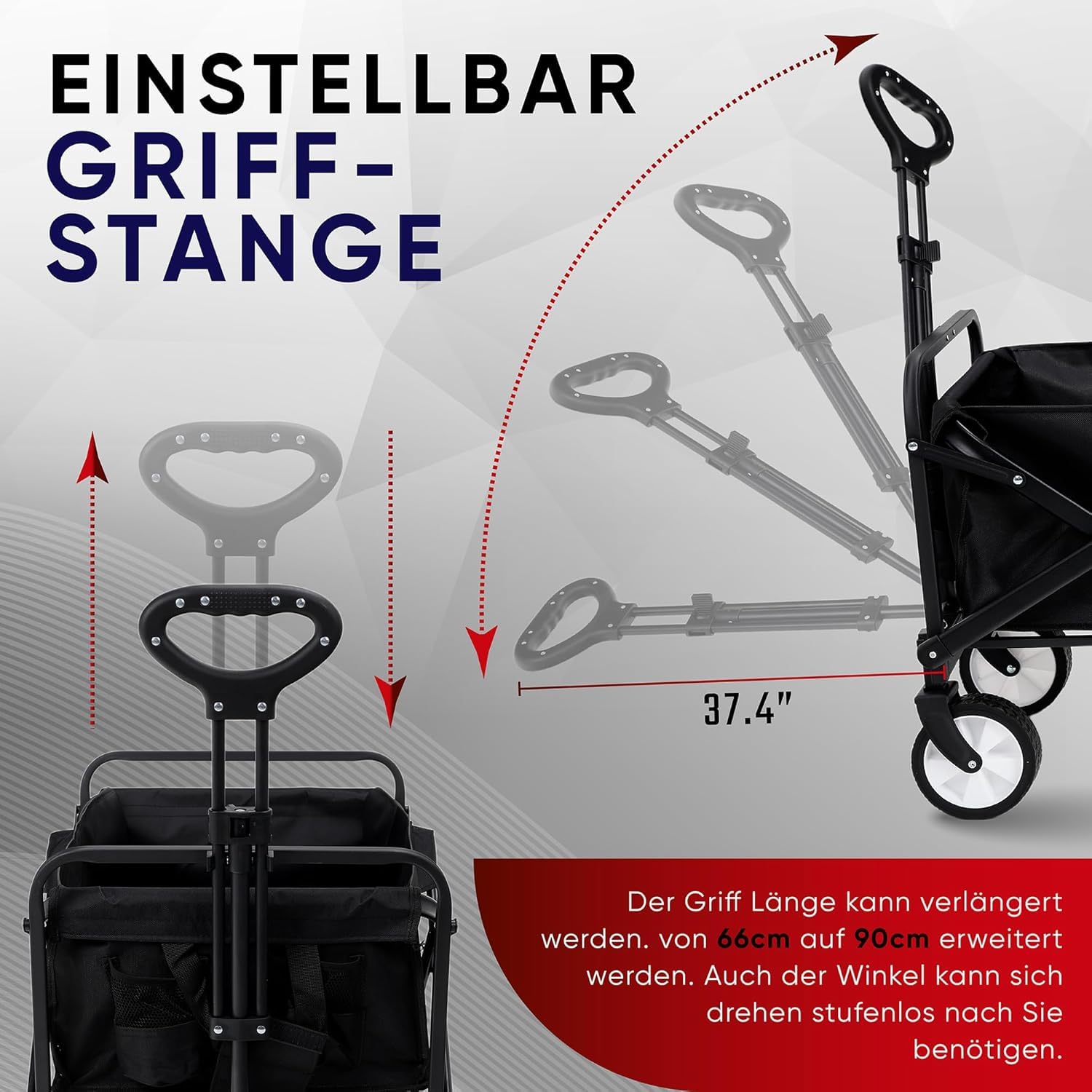 Klappbarer zusammenklappbarer Bollerwagen, Strandkarren mit großer Kapazität, Stabiler klappbarer Bollerwagen tragbar, zusammenklappbarer Wagen für Sport, Einkauf, Camping 6