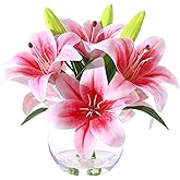 Wenhuidr Artificial Tiger Lily Arrangement in Glass Vase, Realistic Touch Silk Flowers, FakeLilies with Faux Water