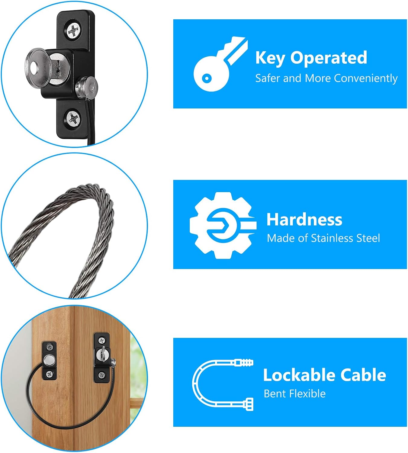 eSynic 6 Packs Window Locks for Upvc Window Durable Window Locks Child Safety Reliable Window Safety Restrictor 19CM/7.5Inch Long Wire Window Security Lock with Screws for Home Office Safety etc - Image 4