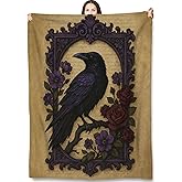 Turamurra Gothic Raven Throw Blanket Gifts for Adults Kids, Dark Crow Blankets for Living Room Bedroom Decor, Fuzzy Warm Flannel Plush 50"x60"
