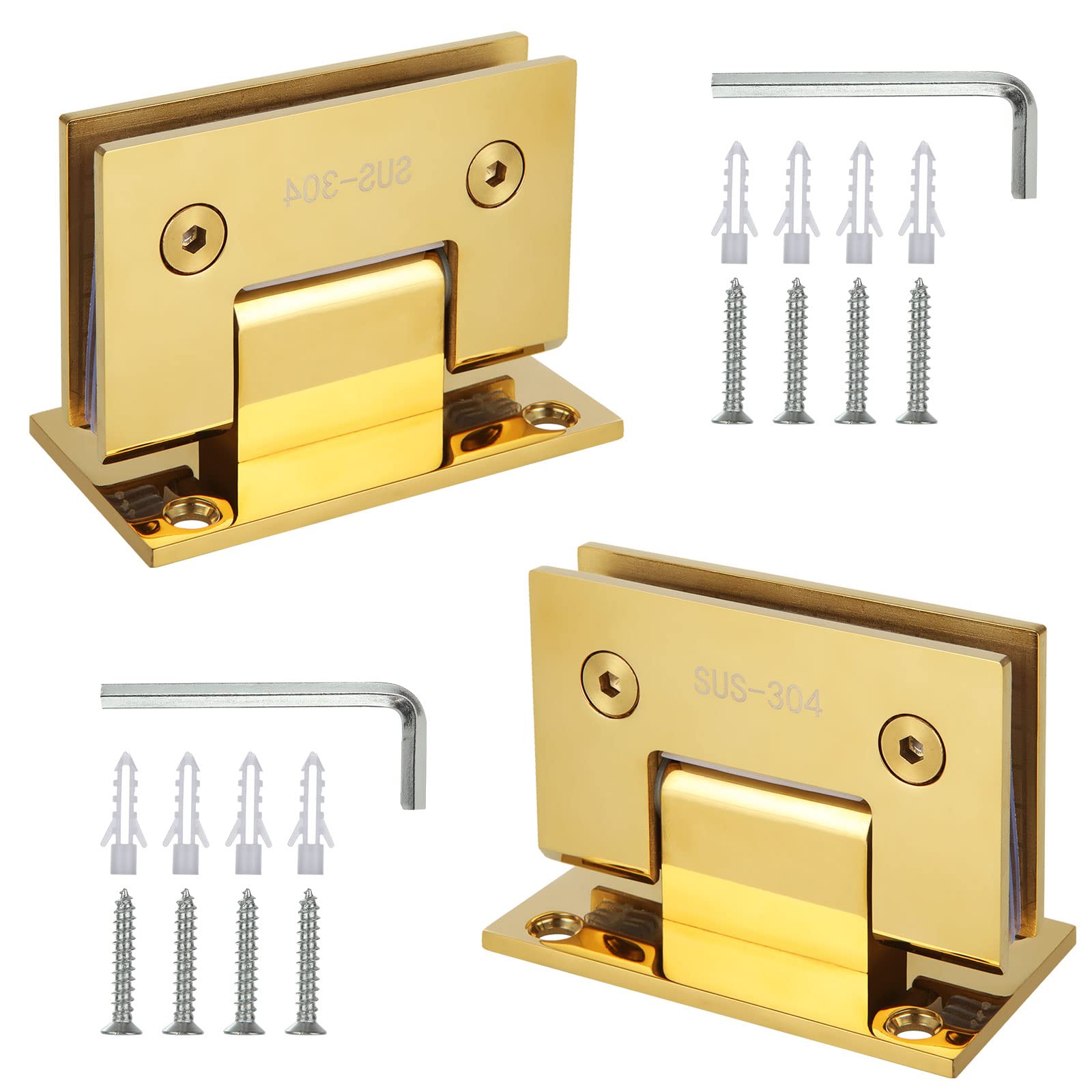 Photo 1 of 2Pack Glass Gold Shower Door Hinges Stainless Steel 90 Degree Heavy Duty Brushed Gold Shower Door Hinges Replacement Parts with Mounting Hardware, Bathroom Gate Clamp for 3/8” to 1/2”Glass