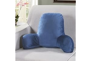 SRUTIRBO Backrest Reading Pillow with Arms, Large Adult Bed Rest Pillows Back Support for Sitting Up in Bed Couch, Plush Reading Lumbar Cushion with Removable Crystal Velvet Cover (Blue)
