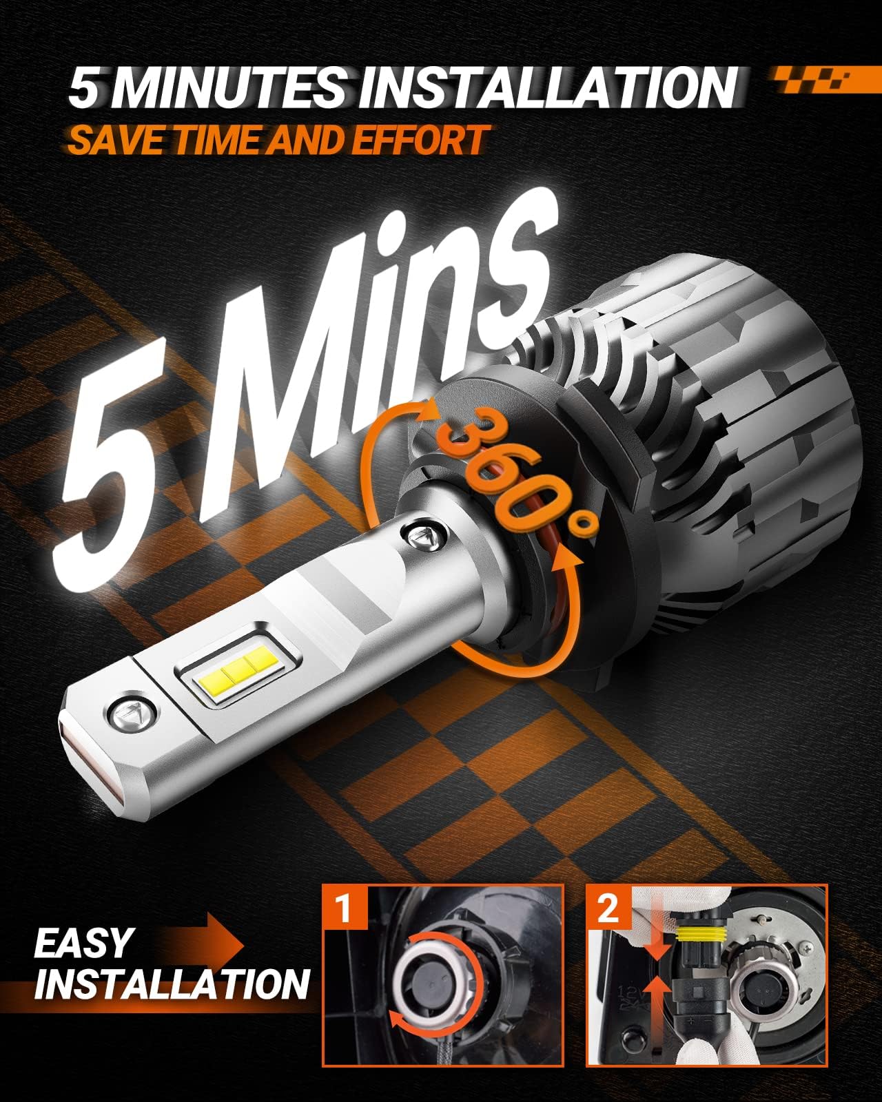 SEALIGHT 9005/HB3 Bulbs 36000LM Super Bright, 6500K Cool White 9005 Drving Lights, 60000+ Hours HB3 Powersport Bulbs with Fan, Easy Plug-N-Play, IP68, Marker Light Assemblies, Pack of 2