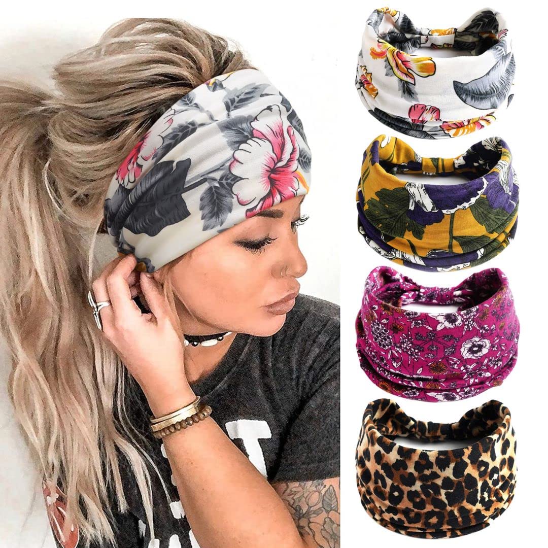 Head Scarfs for Women, Elastic Soft Boho Headband Flower Leopard Yoga Sport Hairbands, Headbands For Women's Hair(B)