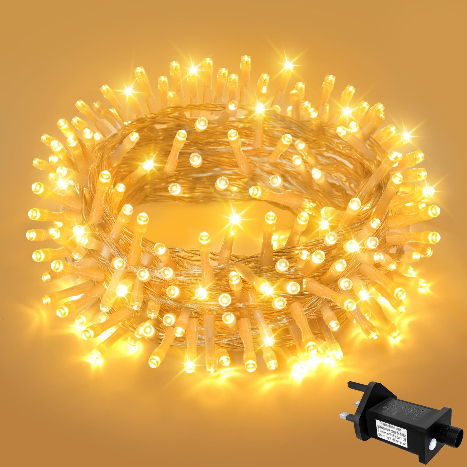 FFZZKJ 8 Modes Fairy Lights Plug in 33Ft/10M 100 LED String Lights Mains Powered Indoor/Outdoor with Timer IP44 Waterproof for Christmas, Bedroom, Gazebo, Garden, Warm White