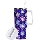 Boccsty Christmas Violet Blue snowflakes Insulated Tumblers Reusable Stainless Steel Tumbler 40 oz Cup Coffee Travel Mug Water Bottle with Handle & Flip Straw for Home Office Car