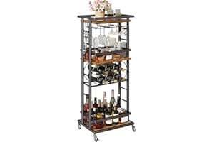 IBUYKE 4-Tier Liquor Cabinet with Wheels,Wine Rack Freestanding Floor, Bar Cart for Liquor Whiskey Wine,Versatile Wine Bottle
