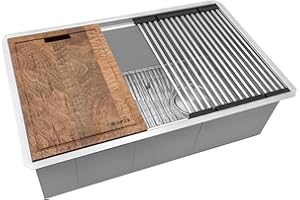 Ruvati 33-inch Workstation Kitchen Sink - Slope Bottom Offset Drain 16 Gauge Stainless Steel Kitchen Sink with Brushed Finish, Easy-to-Clean Undermount Sinks- RVH8591