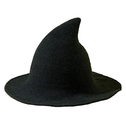 Danumei Witch Hat Halloween Witches Hat Adult Black Witch Hats for Women Girls Wide Brim Wizard Cap