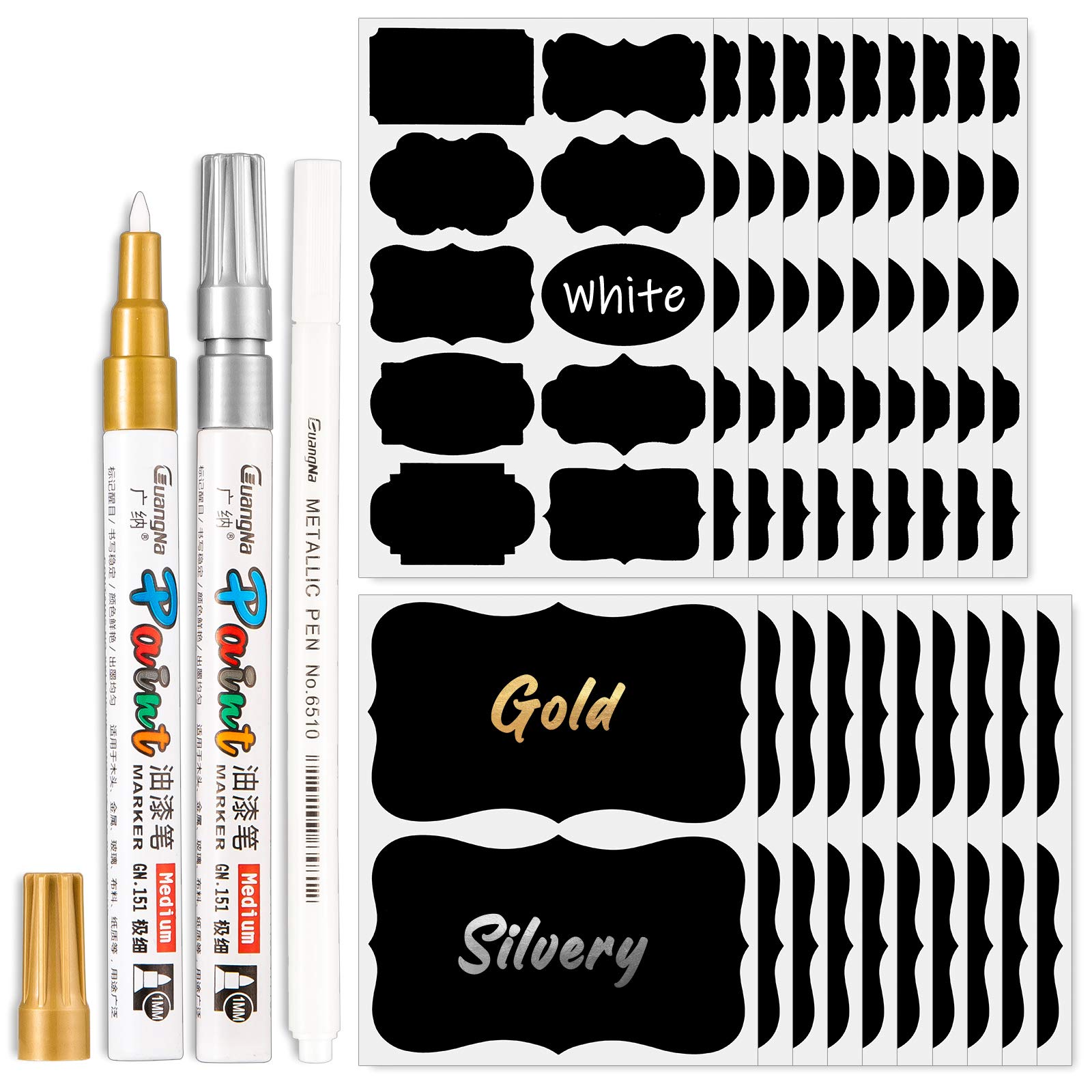 Whaline Chalkboard Label Stickers 10 Patterns with 3 Marker Pens, Large & Small Pantry Labels Labels Reusable, for Kitchens Spice Jars, Bottles, Pantry, Home Office, 123Pcs