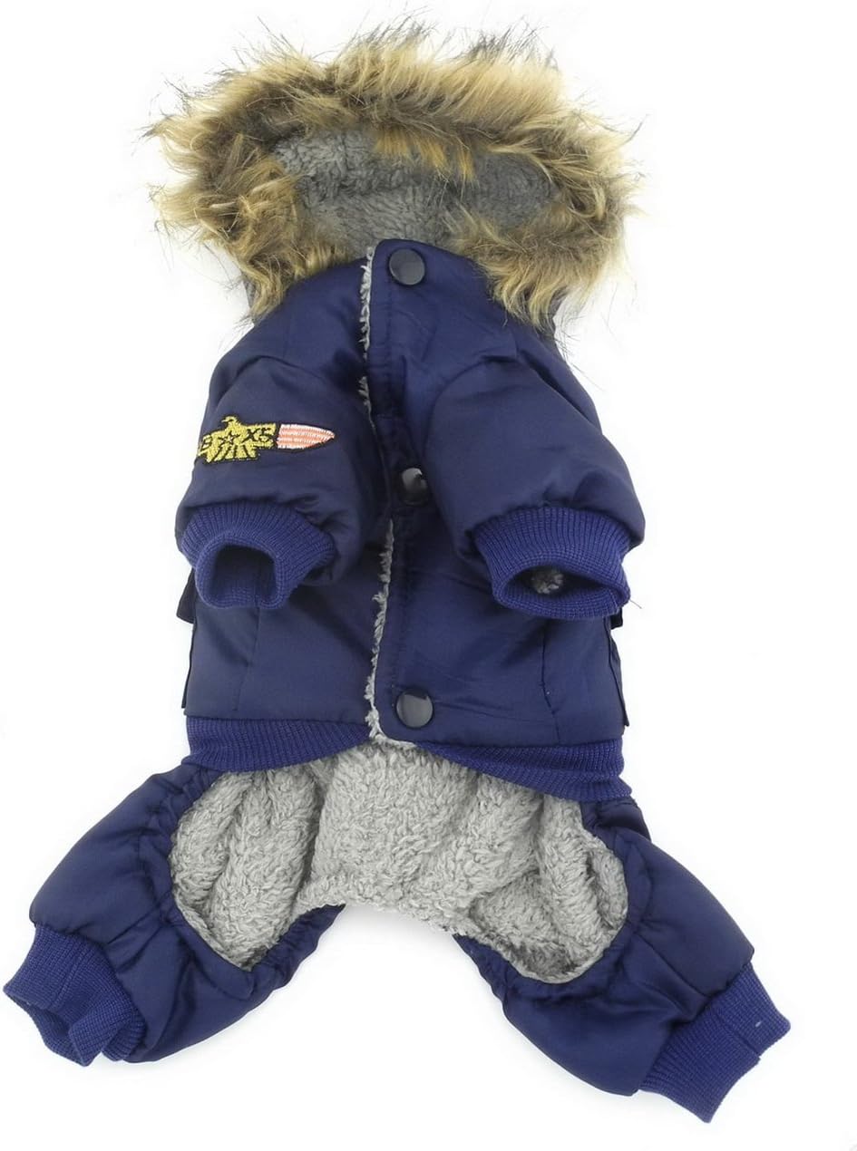 Ranphy Waterproof Dog Snowsuit Jumpsuit Hoodie Winter Coat Pet Fleece Lined Clothes Puppy Cotton Padded Outfit Cold Weather Hooded Airman Jacket Warm Cat Clothes Chihuahua Parka Girls Boys Blue XS - Image 5