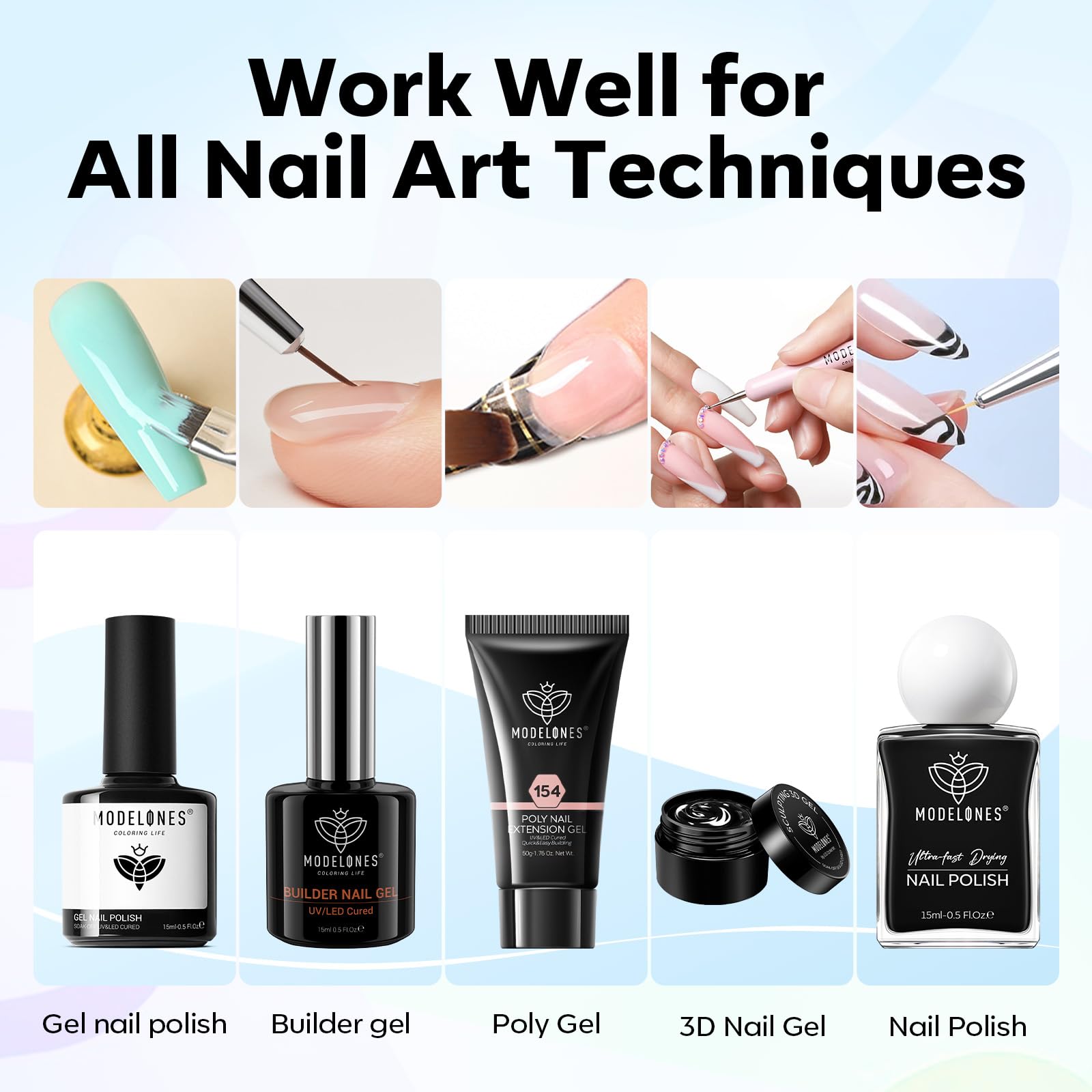 Modelones Nail Art Brushes Set, Nail Brush kit Gel Polish, Extension Gel, Liner, Clean up, Carving, Apex Building, Dotting Pens Professional Tools for Drawing Painting 3D Design Salon & DIY Use