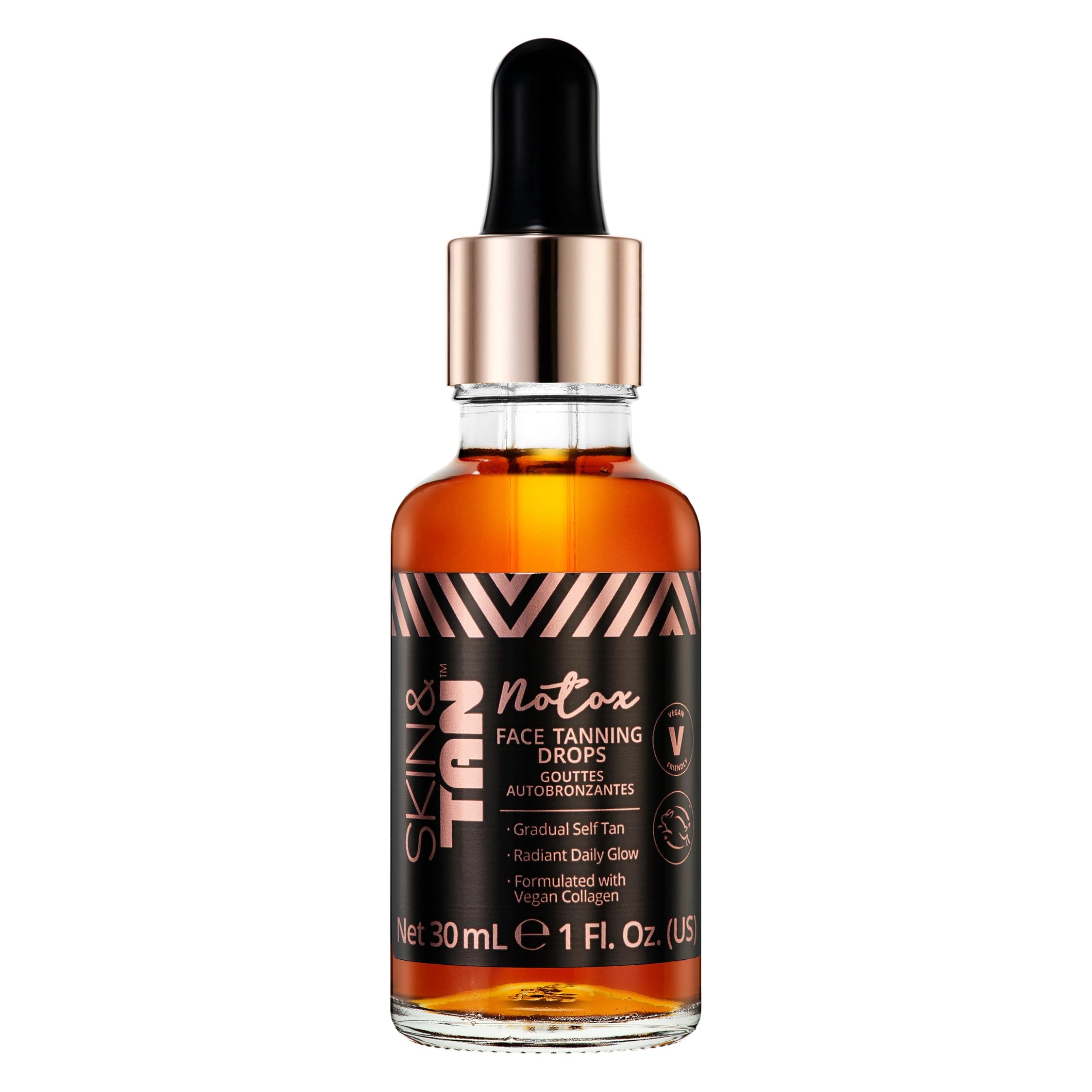Skinny Tan Face Tanning Drops: Notox Moisturizing Serum with Vegan Collagen for Dark Self Tan, Gradual Sunless Tanner, Cruelty & Paraben-Free Glow, 30ml