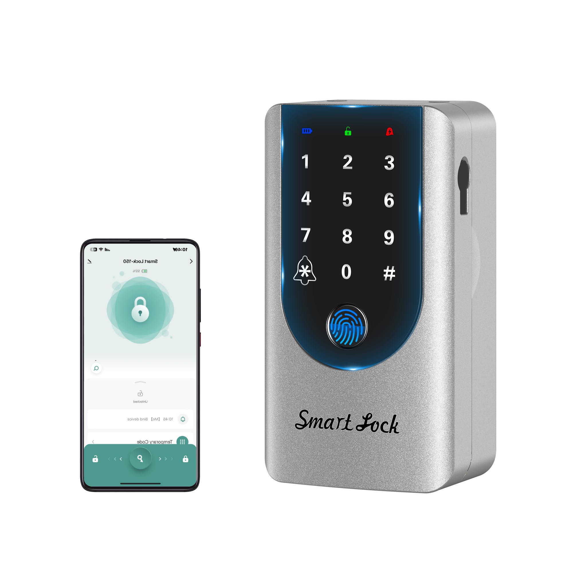 TenixLox Smart Key Lock Box,Fingerprint Key Box with Tuya APP and Password,Built-in Doorbell Outdoor Wall Mounted,Suitable for House Keys,Rental Car Keys (Silver)