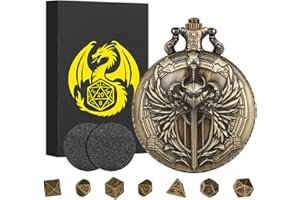 Mini DND Dice Set with Steampunk Paladin Pocket Watch Shell Case, DND Starter Set, 7pcs Polyhedral Mini Metal Dice Set, D&D G