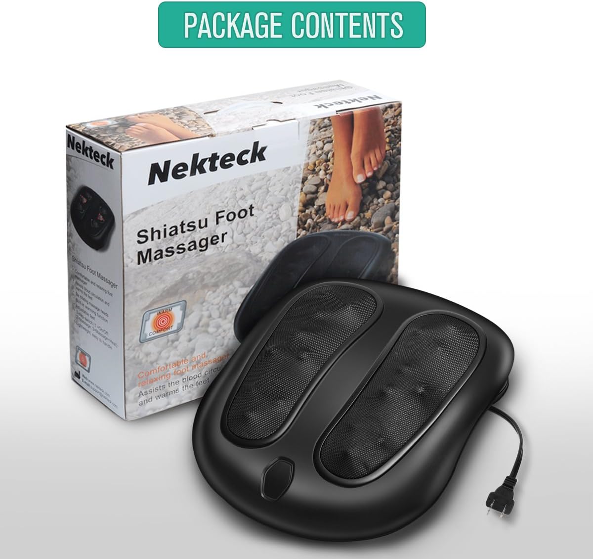 Nekteck Foot Massager with Heat, Shiatsu Heated Elecric Keading Foot Massager Machine for Planter Fasciitis, Built in Infrared Heat Function and Power Cord: Health & Personal Care