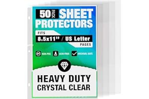 50 Pack of 8.5x11 Heavy Duty Crystal Clear Sheet Protectors for 3 Ring Binder, Plastic Page Sleeve Protectors for Paper Docum