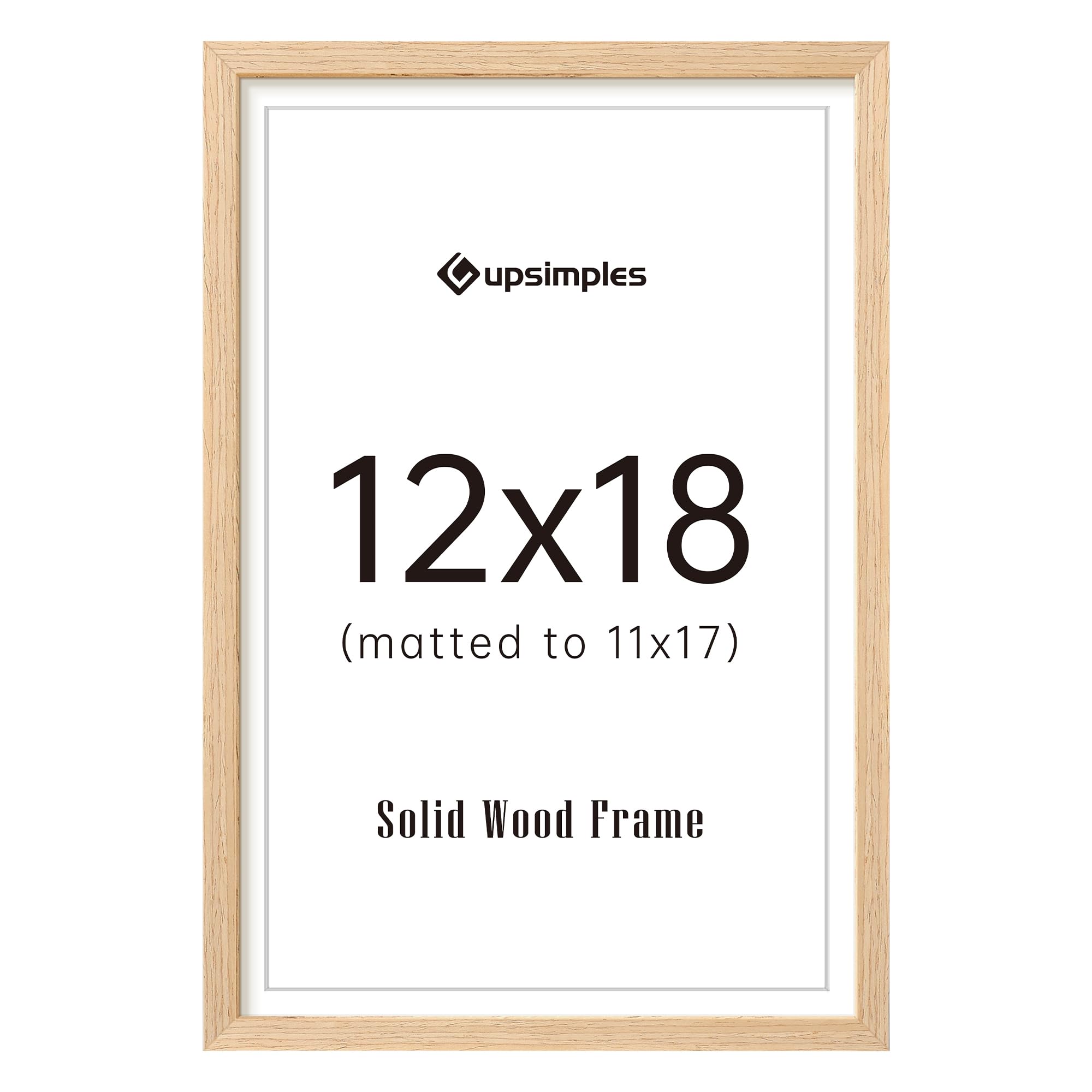 Photo 1 of upsimples 12x18 Frame, Natural Solid Wooden Picture Frames, Display 11x17 with Mat or 12 x 18 Without Mat, Vertical or Horizontal Wall Hanging, 1 Pack, Natural