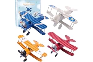 eZAKKA Airplane Cake Topper, Vintage Airplane Decor Hanging Decor Model Mini Small Metal Biplane Ornament for Christmas Decorations Home Room Decor, 4 Pack