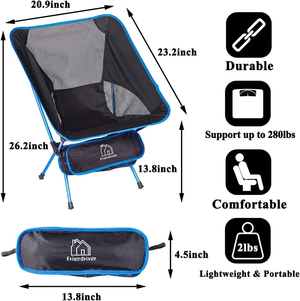Friendriver Portable Folding Camping Chair, Compact and Lightweight Outdoor Chair, Suitable for Outdoor Activities, Hiking, Camping, Picnic, Folding Chair with Portable Storage Bag: Kitchen & Dining