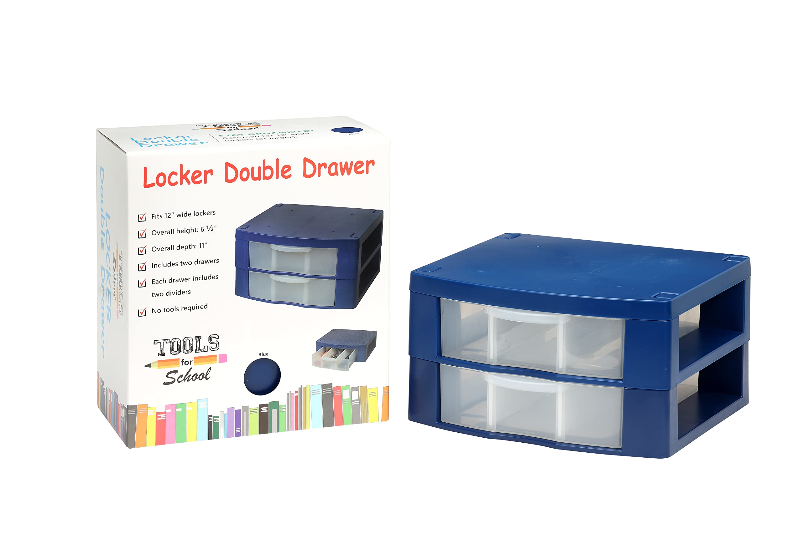 Photo 1 of Tools for School Locker Drawer. Includes 2 Removable Drawer Dividers. Heavy Duty. Fits 12" Wide Locker (Blue Double)