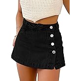 POLIRO Denim Skort for Women Trendy Slit Mini Denim Skirt Casual Stretchy Jean Skirt with Shorts Summer Short Skirt