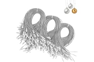 DIYASY 300Pcs Christmas Ornament String Hangers, Silver Ornaments Hooks for Christmas Tree Ribbon Hanger Strings Decorations with Snap Fastener Polyester Precut Hanging Ropes