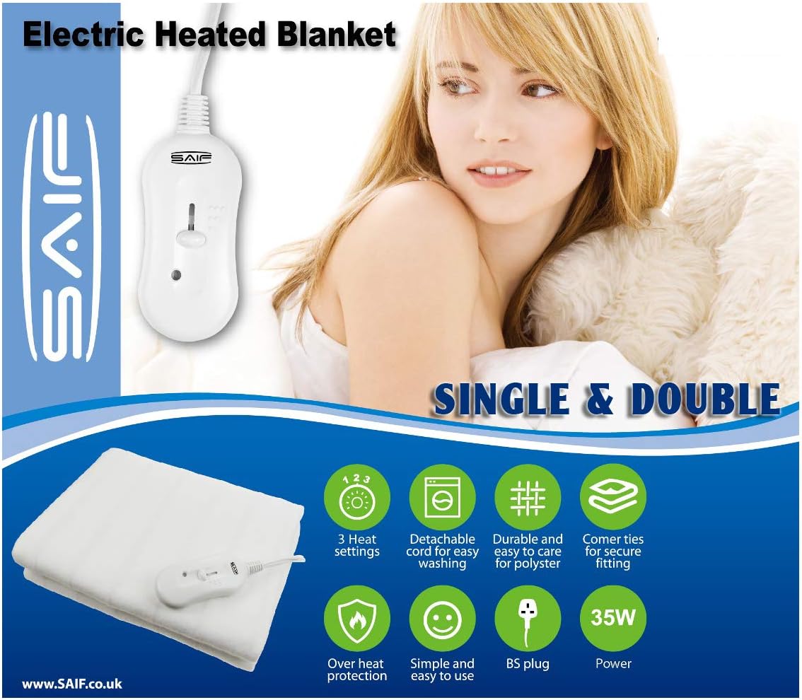 Electric Blanket Heated Under Bed Comfort Detachable Controller with 3 Heat Settings