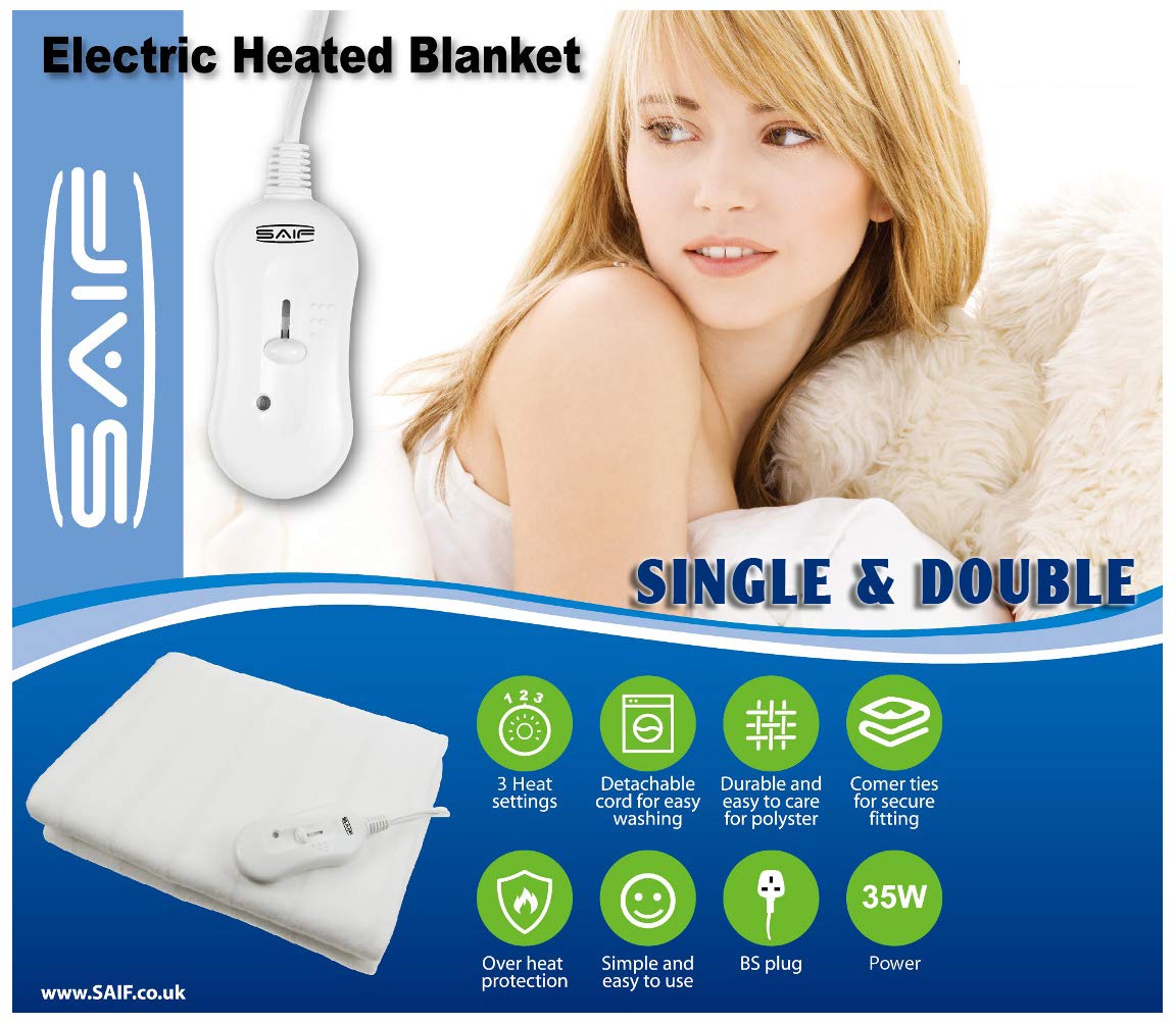 Electric Blanket Heated Under Bed Comfort Detachable Controller with 3 Heat Settings, Super Cosy Washable Fleece Heated Fleece Heated Blanket Throws Pad, Coverlet, mantle (Double120x140cm)