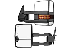 WHALEMOTOR Smoked Power Heated Tow Mirrors Compatible with 2007-2013 Chevy Silverado GMC Sierra(2007 New) 1500 2500 3500 HD, Tahoe Suburban Avalanche Yukon, Extended Trailer Towing Side Mirrors w/Backup Light