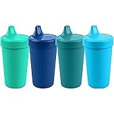 Re-Play Spill-Proof Sippy Cups for Toddlers - Kids Reusable 10 Oz Set of 4, Dishwasher & Microwave Safe, Made in USA, True Blue
