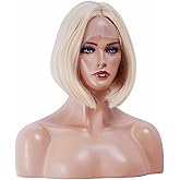 NJJYXH 14 Inches Blonde Mixed Lace Front Wigs for Women Short Straight Bob Wig with Middle Part Synthetic Hair for Cosplay or Daily Use