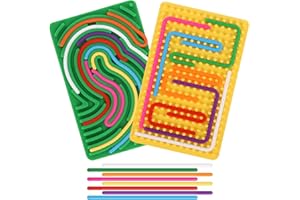 FIIOEOY 2pcs Fidget Toys Sensory Activity Board with 20 Strings, Silicone Sensory Toys for ADHD Autism Stress Relief, Educational Learning Toys for Kids 3+ Years Old, Yellow & Green