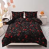 Nttopship Geometric Red Black Comforter Set,Triangle Honeycomb 3 PCS Bedding Set Twin Size for Teen Adult,Modern Quilt Set Geometry Decor,Microfiber Lightweight 1 Comforter 2 Pillowcases