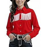 Noomelfish Womens Fringe Pearl Snap Western Shirt Long Sleeve Button Down Country Concert Nashville Cowgirl Outfit