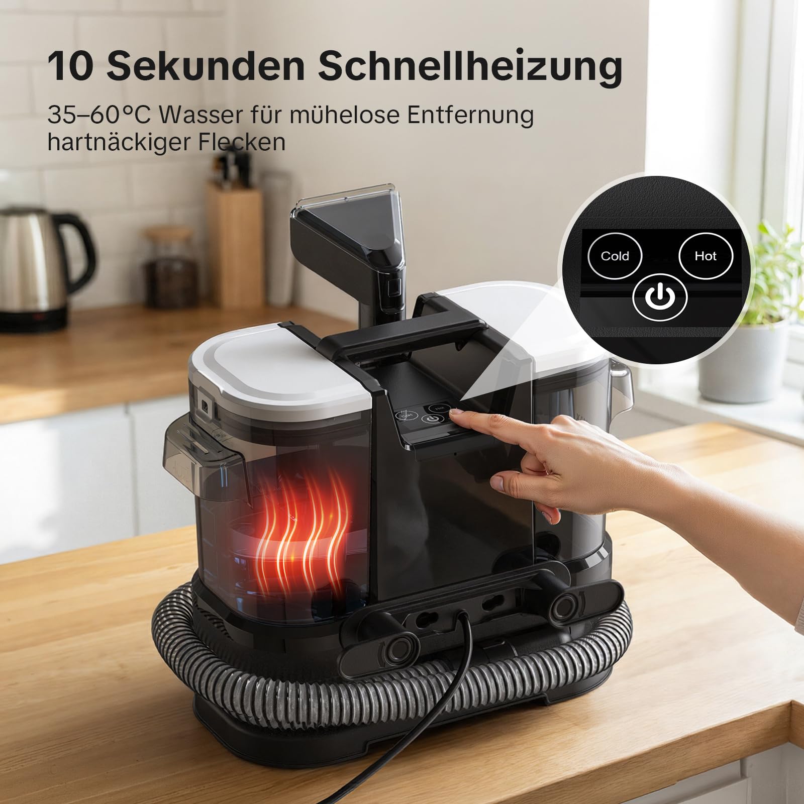 Lubluelu Nasssauger Polsterreiniger Gerät 18 kPa, 1400 W, Teppichreiniger Waschsauger mit 10 Sek. Schnellheizung auf 35–60 °C und Selbstreinigung, tragbarer Teppichreiniger für Teppiche, Auto & Sofas 3