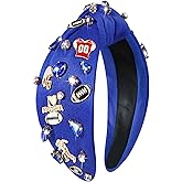mokkia Football Headband for Women Football Mom Accessories Crystal Rhinestone Jeweled Wide Top Knot Headband Game Day Sports Hair Accessories Gift (Navy Blue)