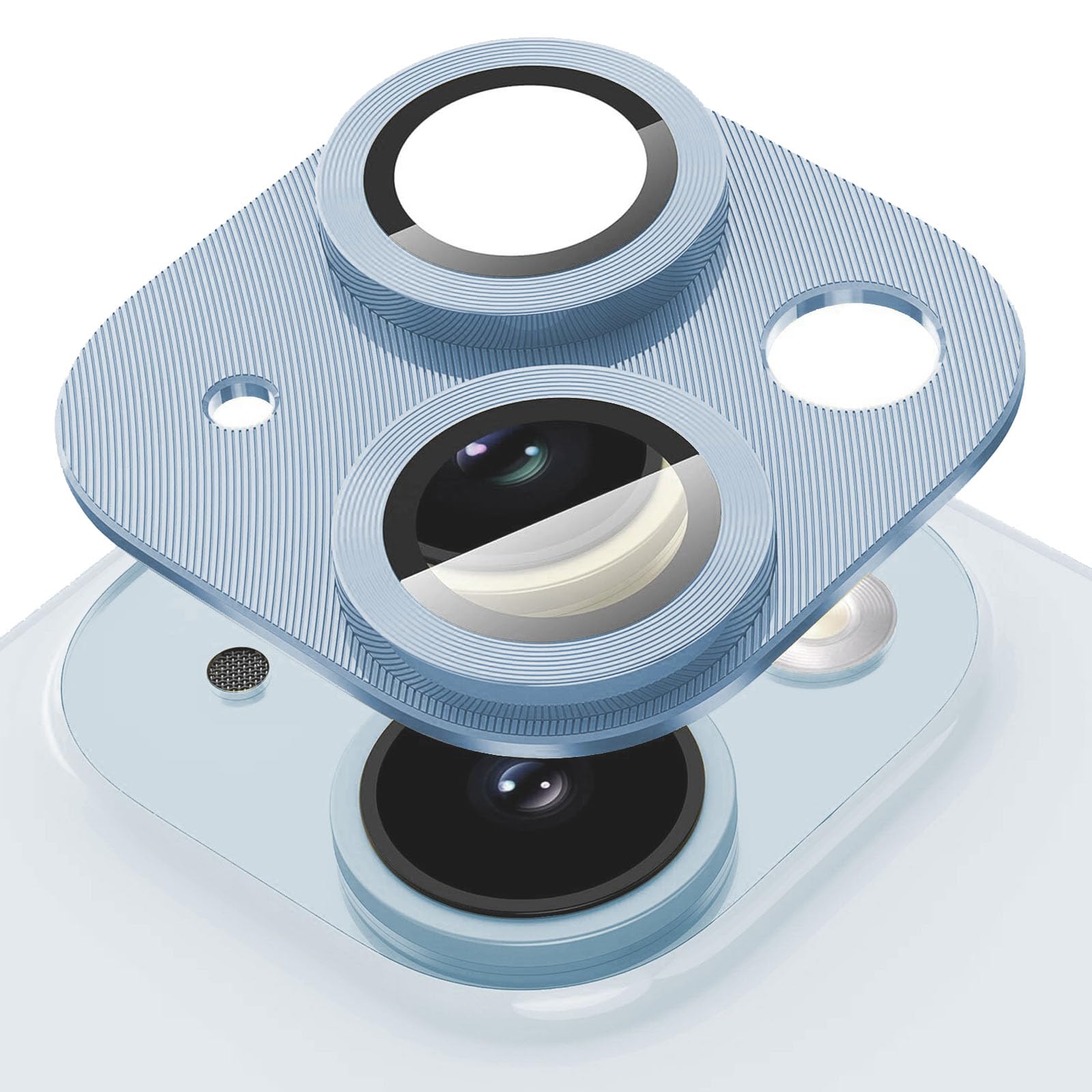 Pack of 2 Camera Protection Compatible with iPhone 15 6.1 Inch / 15 Plus 6.7 Inch Tempered Glass Clear Camera Protective Film with Metal Ring Designed for MagSafe Snap Adapter for Magnetic Attachment